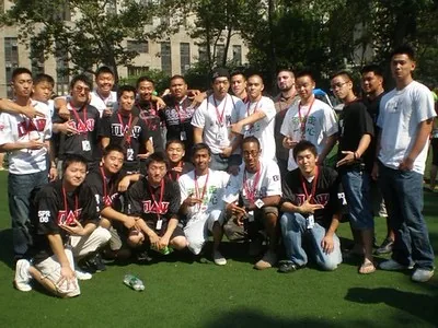Brothers gathered outdoors